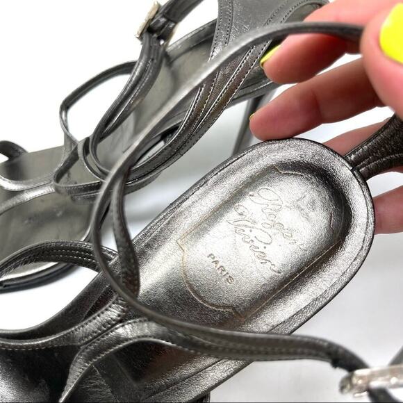 Roger Vivier Metallic Silver strap summer heel sandals size 42 US 11 - Picture 6 of 8